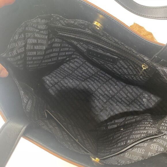 Steve Madden Brown Tote Double Handled Inside Zipper Pocket 2 Open Pockets Large - Picture 9 of 14